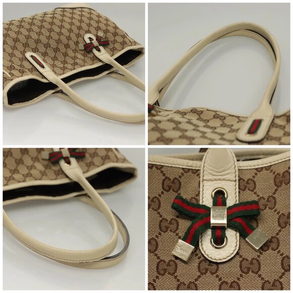 GUCCI GG Canvas Web Sherry Line Pretty Tote Bag Beige Gold 163805 Auth BA4357 - Picture 16 of 16